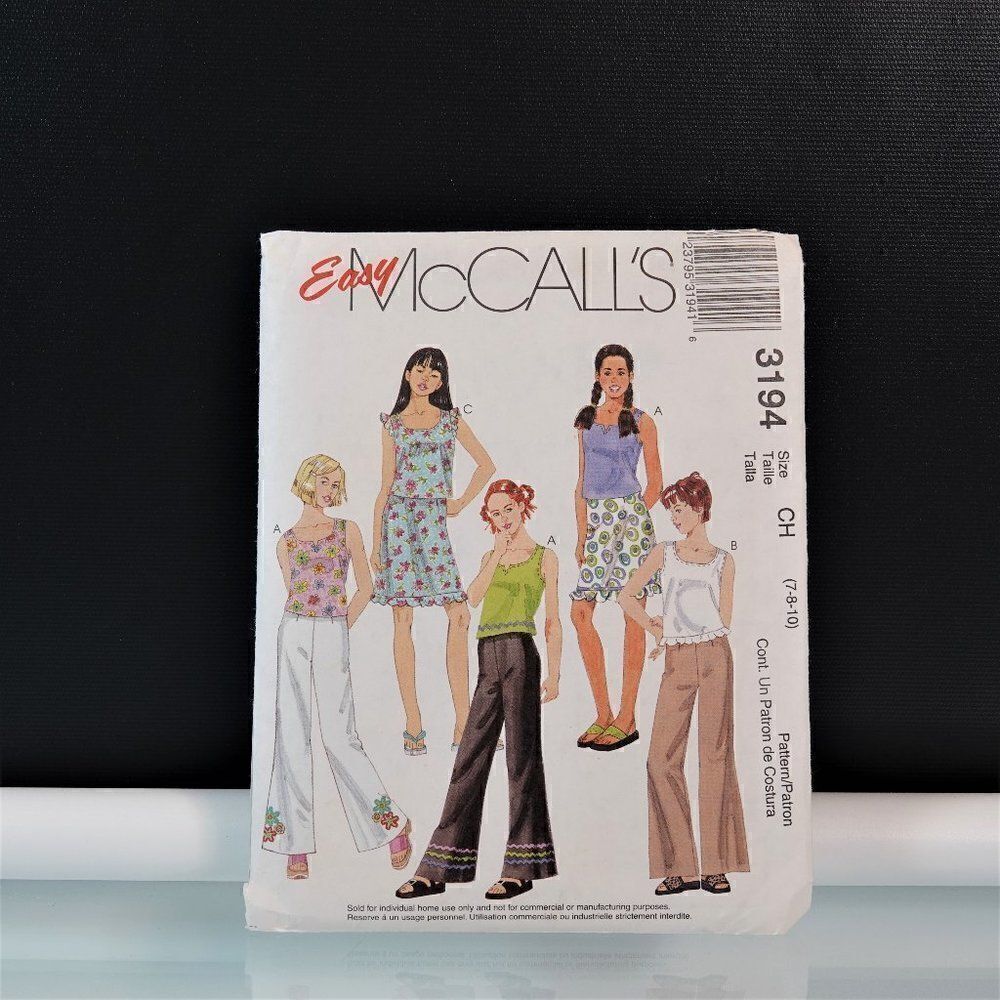 McCalls 3194 Sewing Pattern Girls Tops Pants Skirt